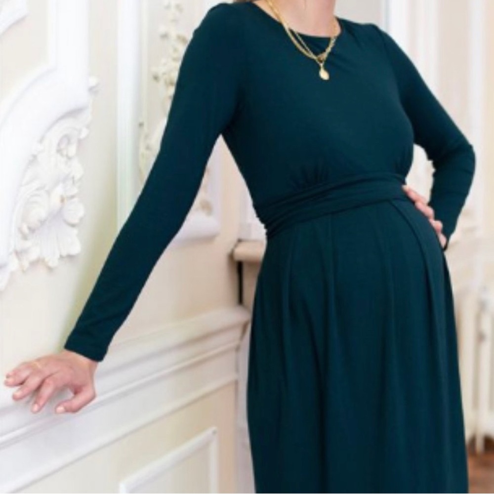 Seraphine Maternity Long Sleeve Dress in Emerald Green